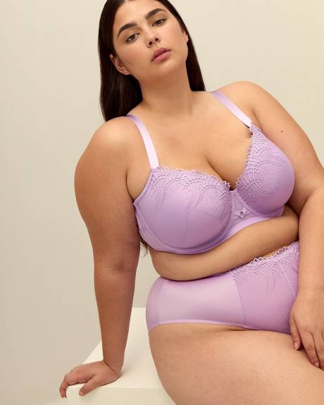 High-Cut Lavender Satin and Lace Brief - Déesse Collection