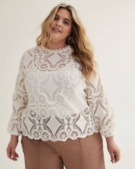 Crochet Blouse with Long Balloon Sleeves