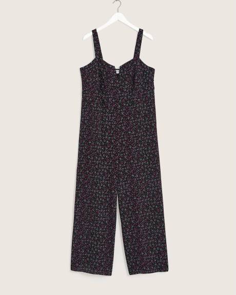 Floral-Print Sleeveless Straight-Leg Chiffon Jumpsuit - Addition Elle