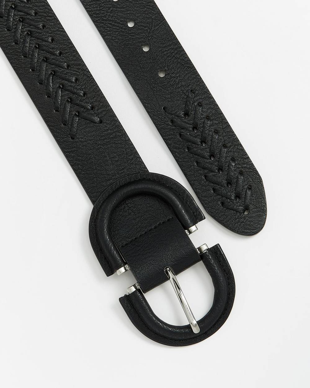 Black Faux Leather Waist Belt with Herringbone Pattern Penningtons