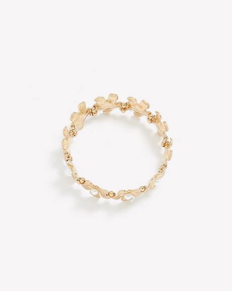Golden Stretch Flower Bracelet with Pearls