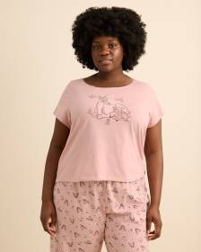 Mauve Bambi Pyjama Top with Lace Neckline - ti Voglio