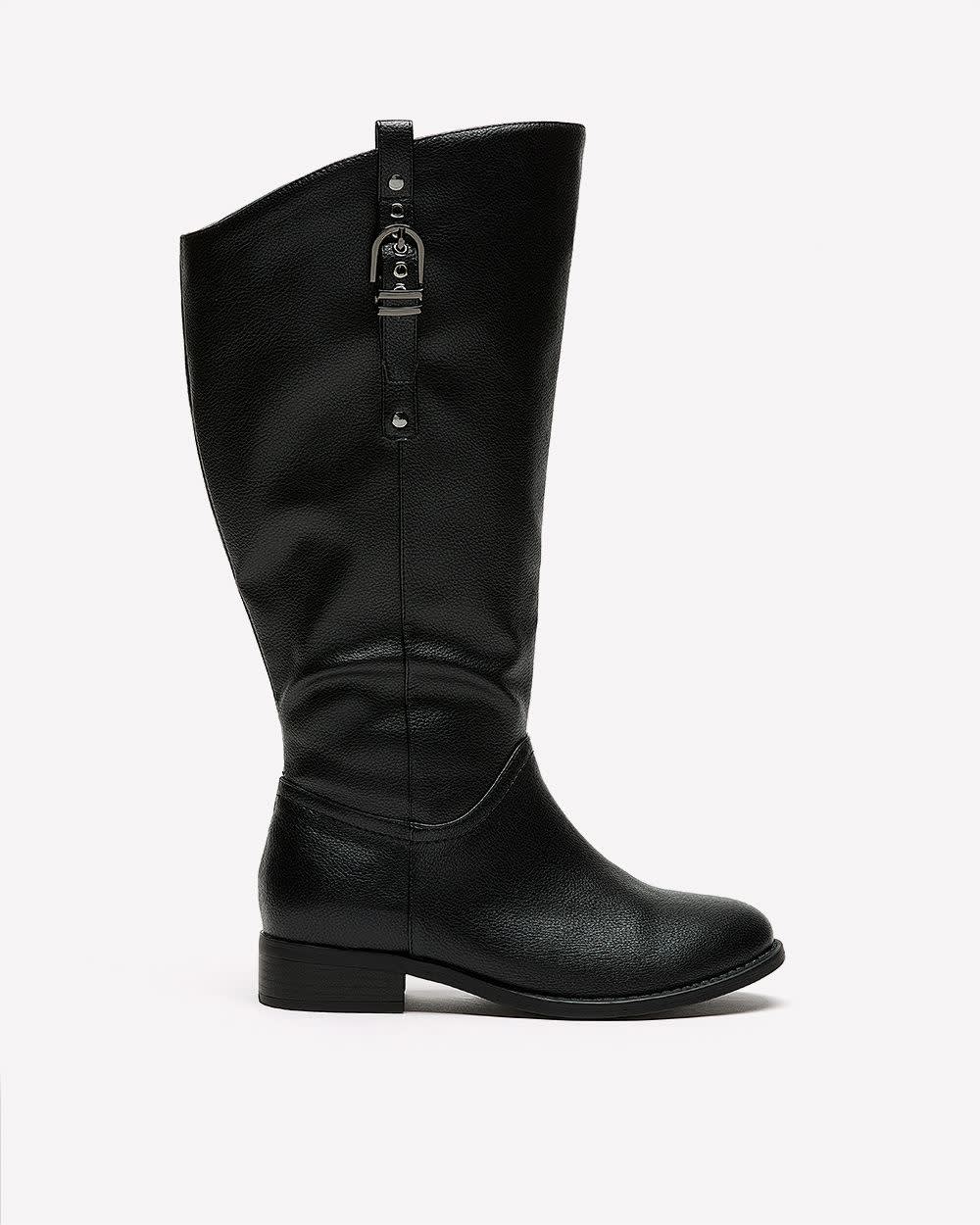 Penningtons Extra Wide Width Black Tall Boot with Curved Shaft and Eyelet Strap Black 8.5WW