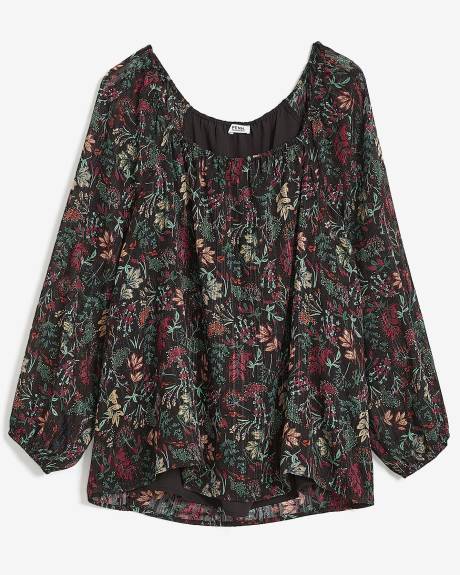 Floral Square-Neck Blouse with Balloon Sleeves