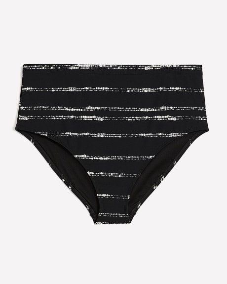 Black Dotted Stripe High-Waisted Swim Brief