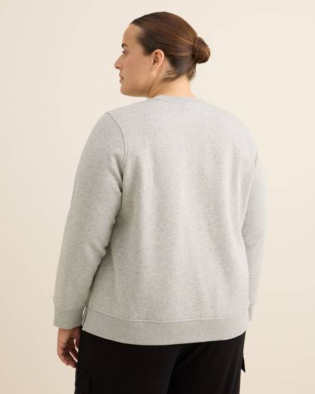 Heather Grey Fleece Crewneck Sweatshirt with Bow Heather Grey Fleece Crewneck Sweatshirt with Bow