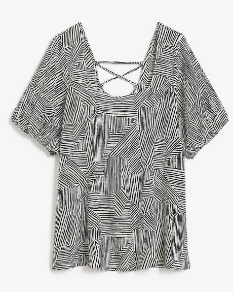 Bustier Knit Top With Balloon Sleeves