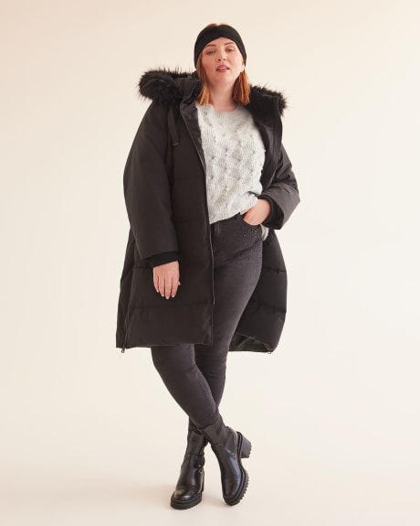 Responsible, Knee-Length Parka with Removable Faux-Fur Hood