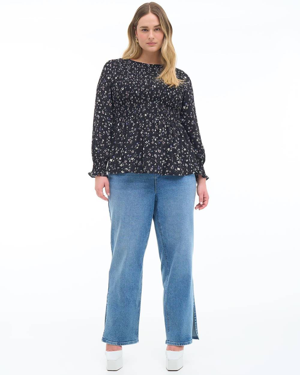 Responsible, Long-Sleeve Smocked Blouse - Addition Elle