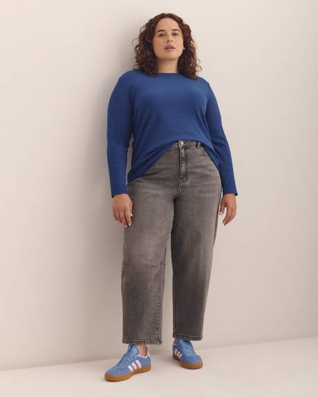 Boyfriend-Fit Long-Sleeve Ribbed Knit Tee