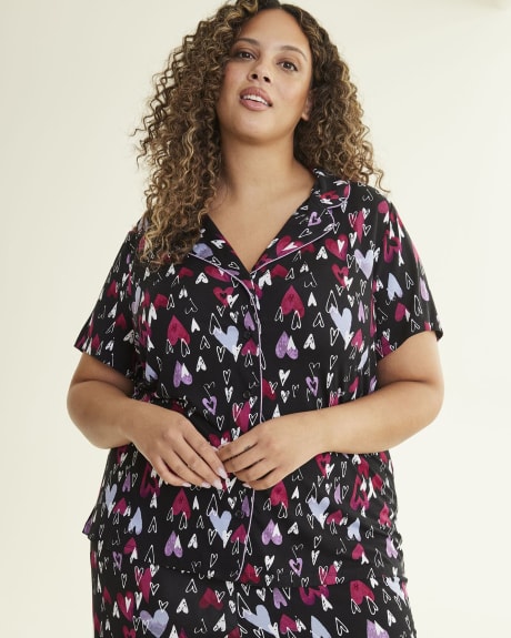 Printed Buttoned-Down Pyjama Top with Elbow Sleeves - ti VOGLIO