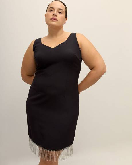 Robe noire sans manches avec franges ornées de pierres - Addition Elle