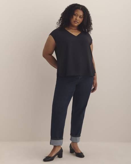 Mixed-Media V-Neck Blouse with Underpinning