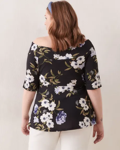 Printed Off-Shoulder Top With Cutout At Front - Addition Elle