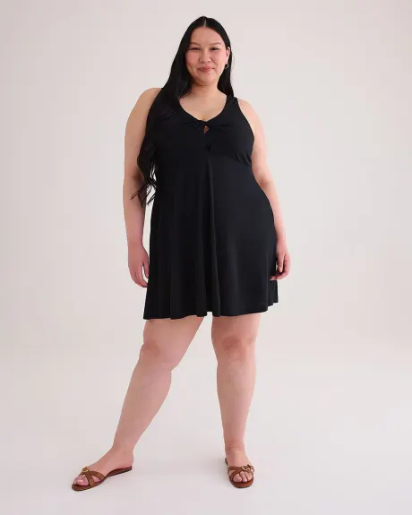Swim Cover-Up Dress With Reversible Neckline and Twisted Top