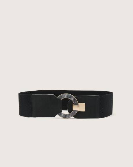 Wide Elastic Belt with Fancy Round Buckle