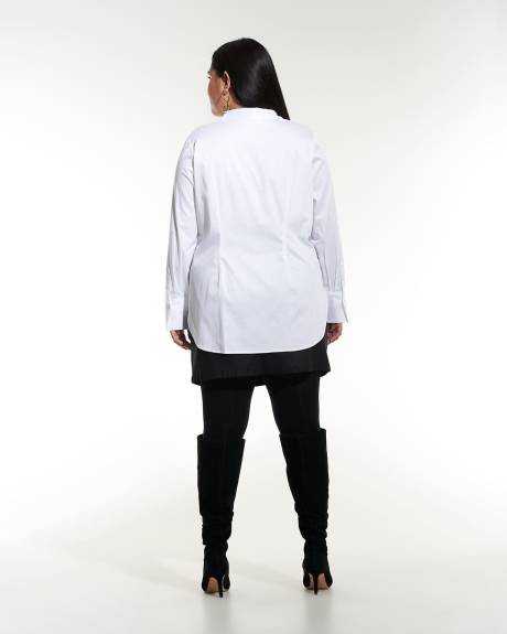 Long-Sleeve Fitted Long Button-Down Shirt - Addition Elle