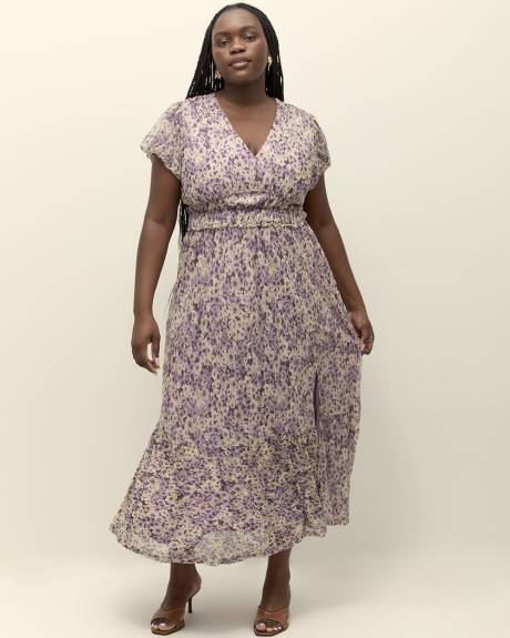 Floral Mesh V-Neck Tiered Maxi Dress - Addition Elle