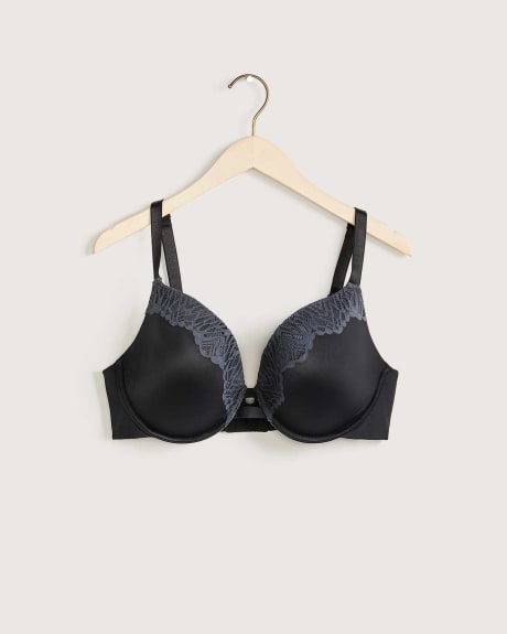 Underwire Plunge Bra With Lace On Cup - Déesse Collection