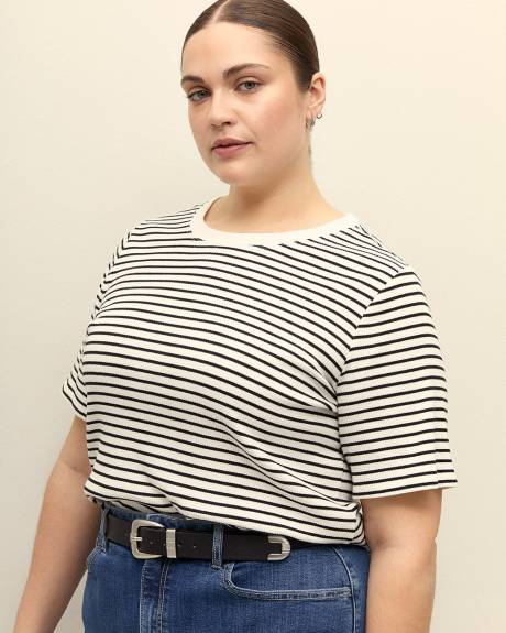 T-shirt en tricot côtelé rayé, coupe galbée - Essentiels PENN.