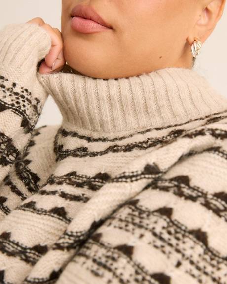 Pull marron à col montant avec motif Fair Isle