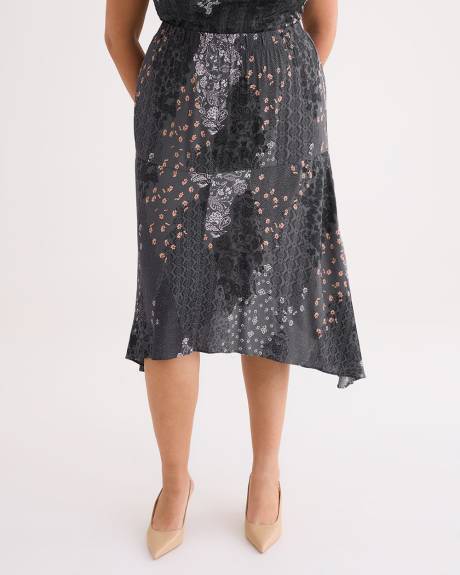 Printed Patchwork Snakebite Midi Skirt