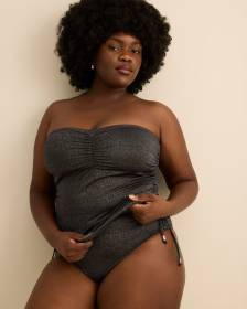 Culotte de bikini noire scintillante taille haute, coupe cheeky