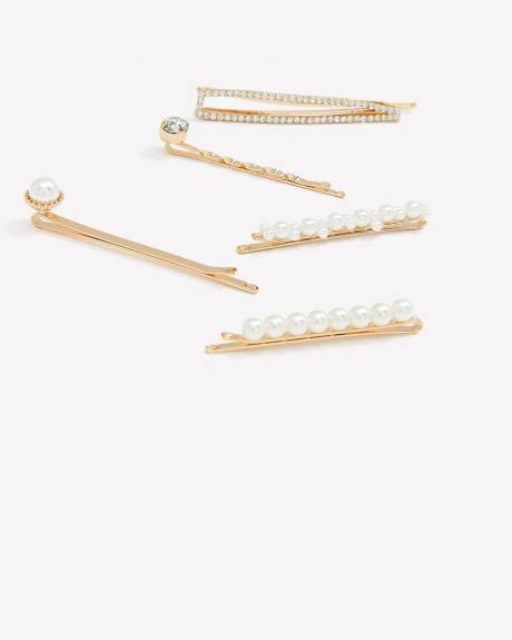 Assorted Golden Hair Pins with Pearls, Set of 3