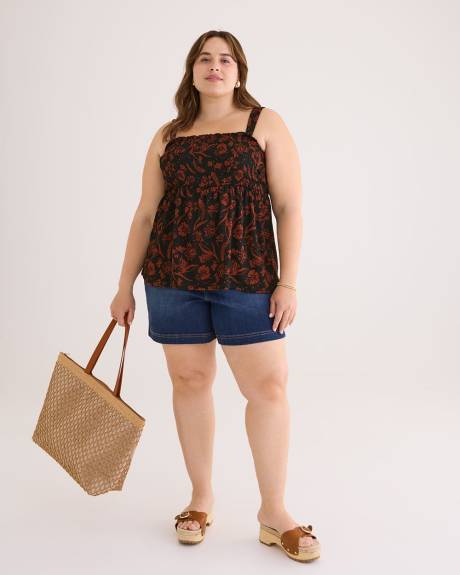 Large-Strap Smocking Knit Top