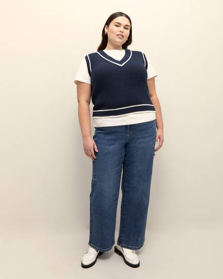 Cotton Blend V-Neck Preppy Vest