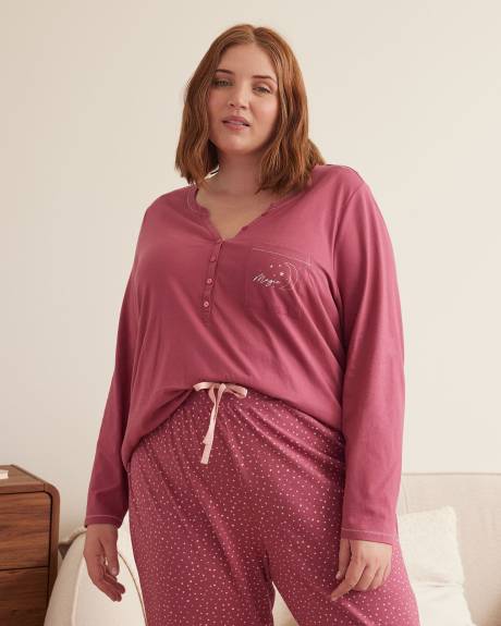 Long-Sleeve Round Henley Neck Pyjama Top - ti Voglio