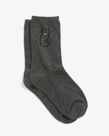 Grey Crew Socks with Cat Outline Print