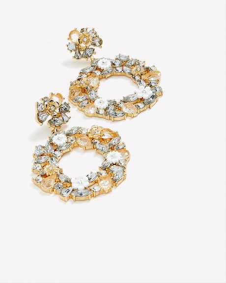 Boucles d'oreilles anneaux avec fleurs et pierres de fantaisie - Addition Elle