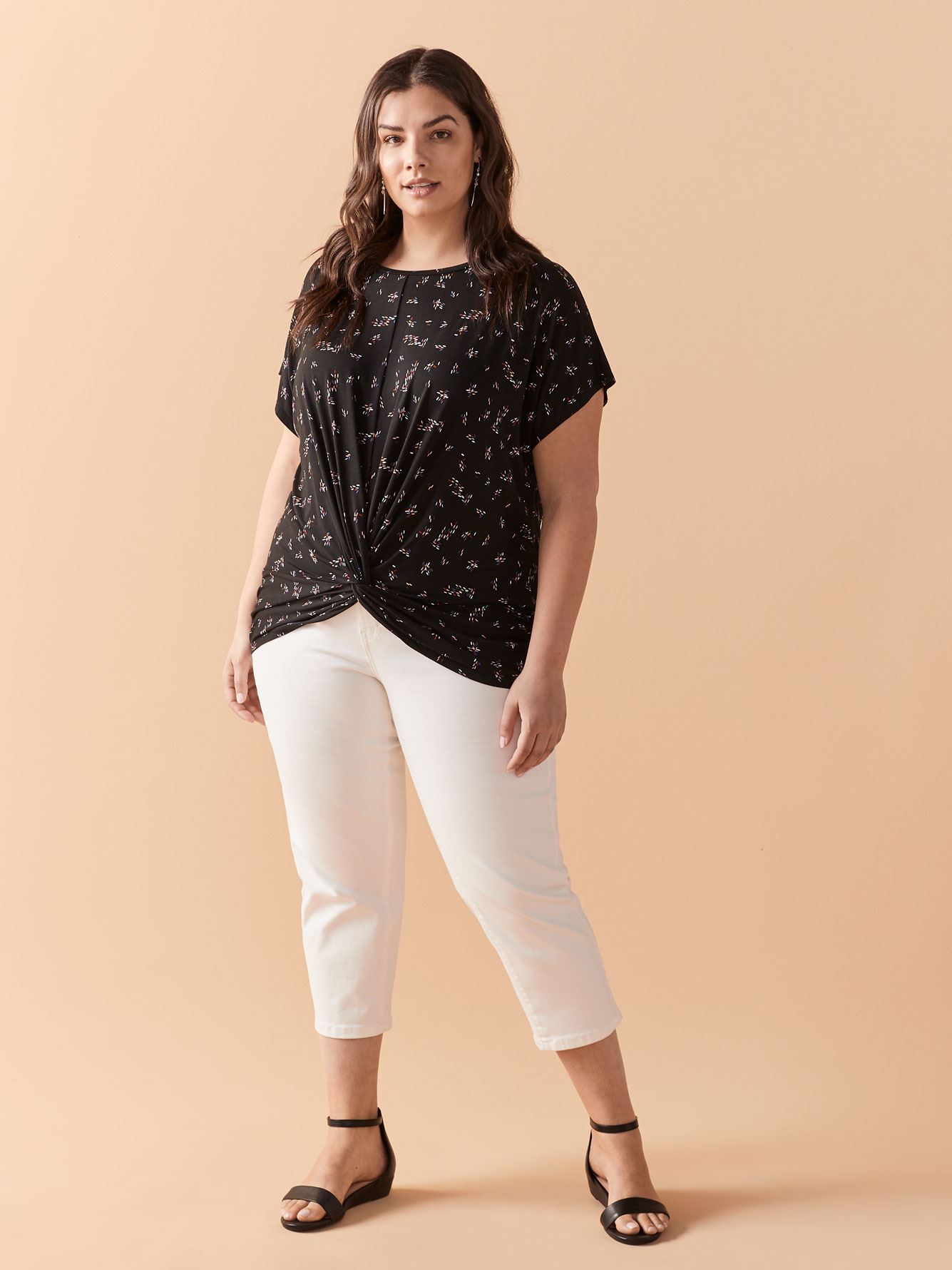 Printed Short Sleeve Top with Twist Detail - In Every Story | Penningtons