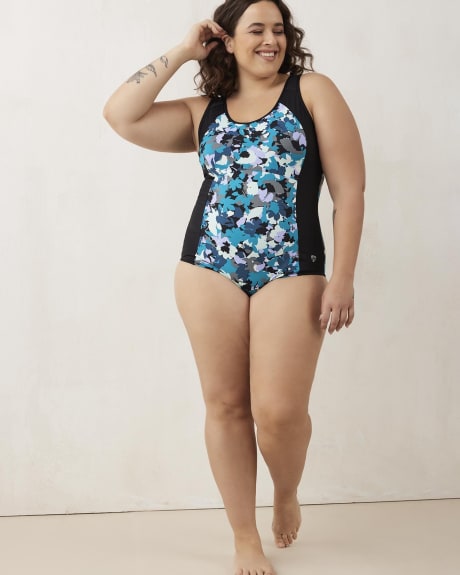 U-Neck One-Piece Swimwear with Flower Print - Active Zone