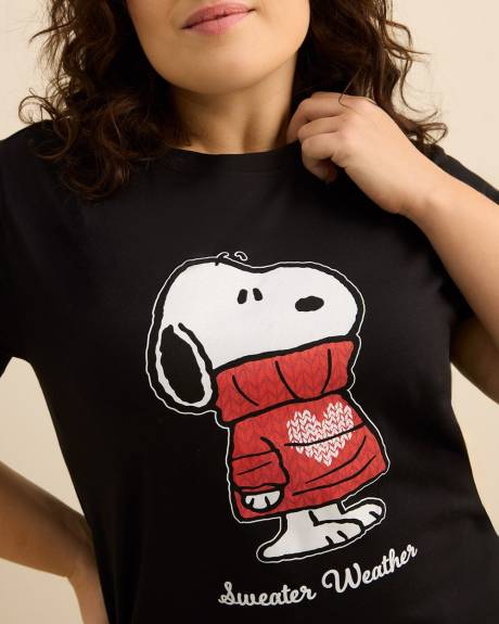 Black Snoopy Print Tee