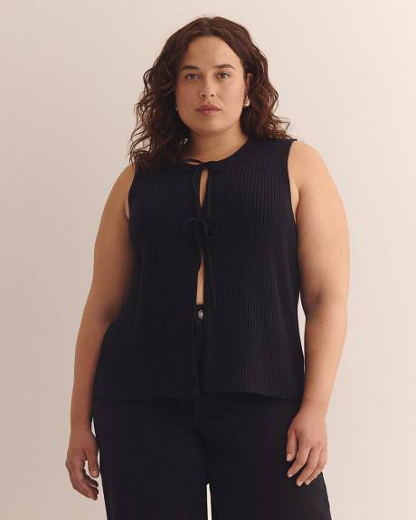 Sleeveless Sweater Vest with Tie-Front