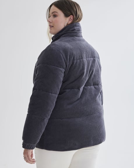 Corduroy Puffer Coat with Removable Hood - Addition Elle