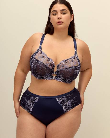 Blue Full Brief with Floral Lace at Front Sides - Déesse Collection