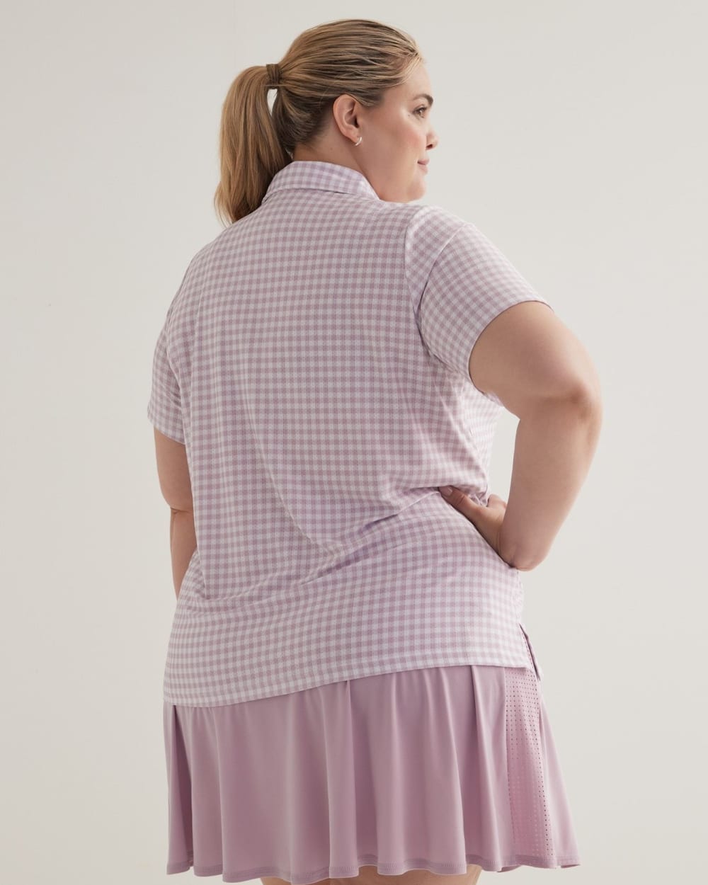 Gingham-Print Short-Sleeve Polo - Active Zone
