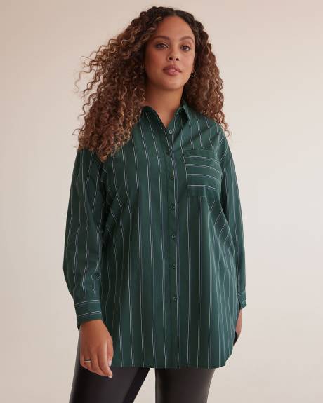 Striped Buttoned Down Shirt with High-Low Hem