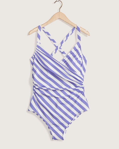 Maillot de bain une pièce à devant croisé, imprimé
