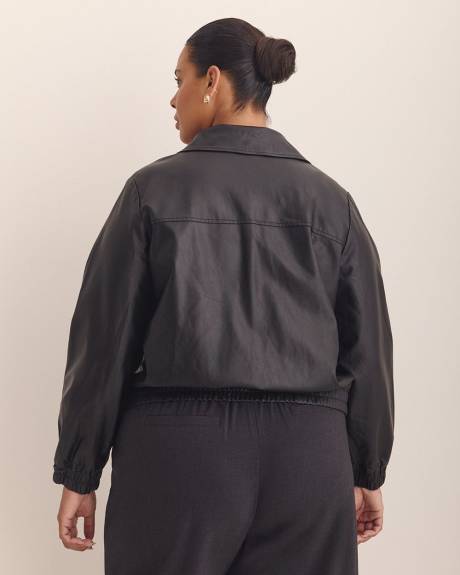 Short Faux Leather Bomber Jacket