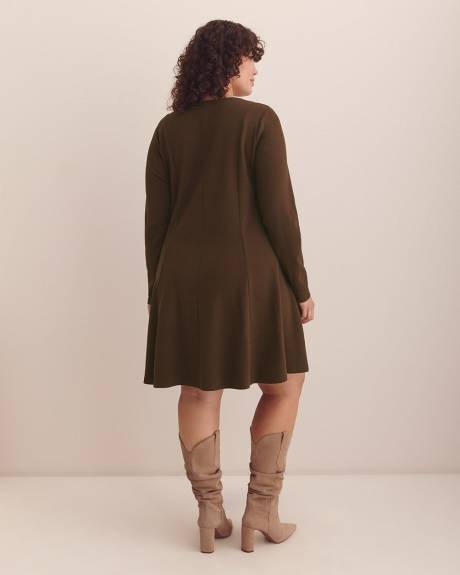 Long-Sleeve Fit and Flare Dress with Princess Seam