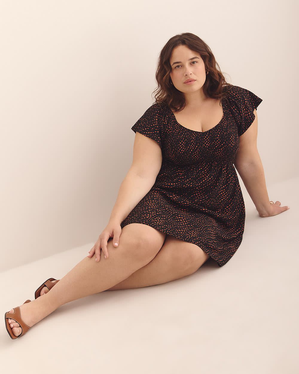Short Dress with Smocked Sweetheart Neckline