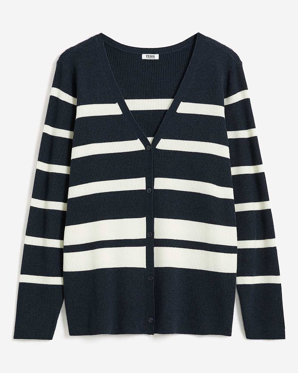 Buttoned Down Striped Ribbed Cardigan Penningtons