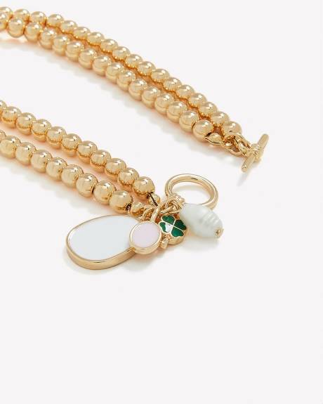 Bracelet double à billes dorées avec breloques - Addition Elle