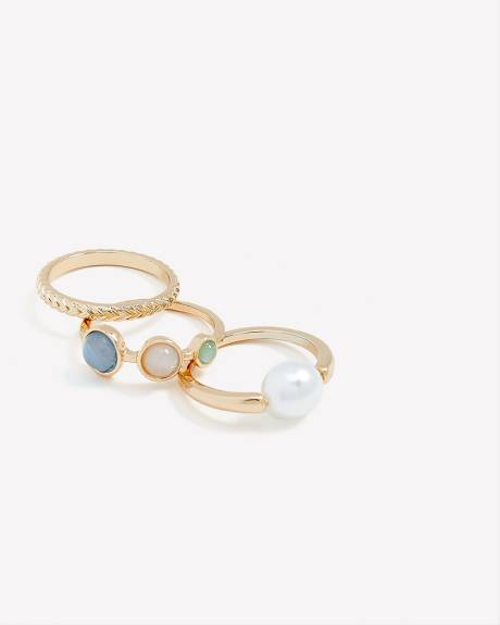 Assorted Rings with Pearls, Set of 3