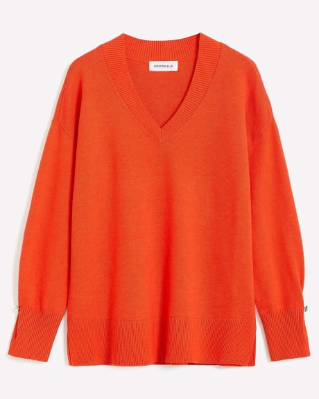 Pull en tricot coloré avec col en V, coupe carrée - Addition Elle