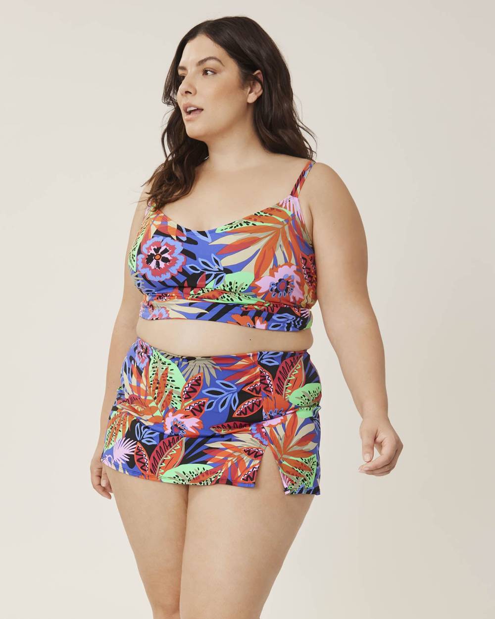 Jupe-maillot taille basse, motif tropical - Bleu Rod Beattie